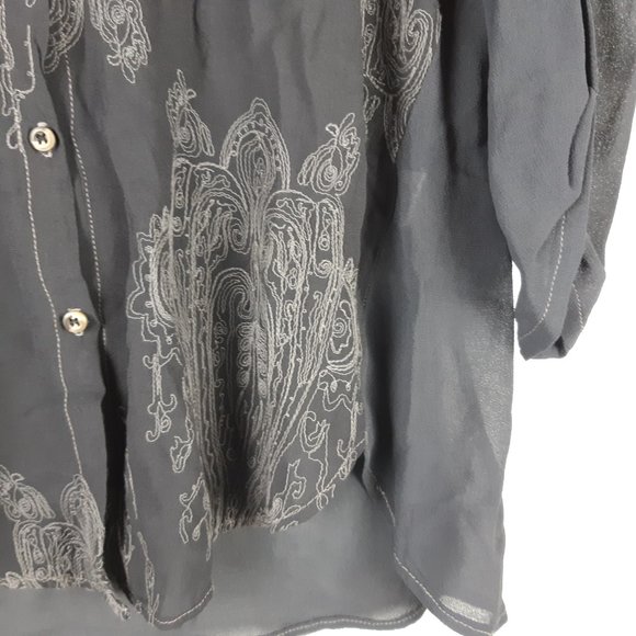 XCVI Button Up Stitch Blouse Embroider Gray Size Medium - Picture 5 of 7